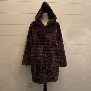 Rachel Zoe Brown Faux Fur Knee Length Coat Size 2X